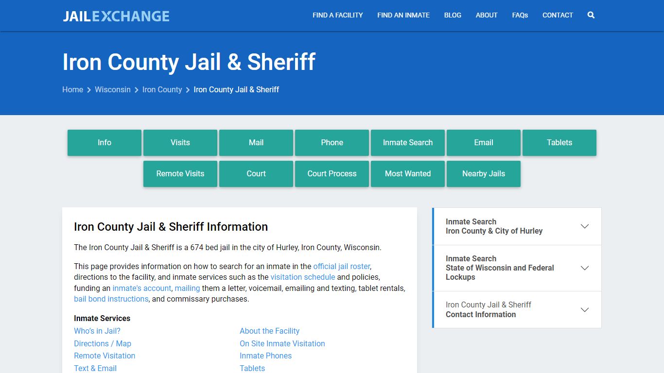 Iron County Jail & Sheriff, WI Inmate Search, Information