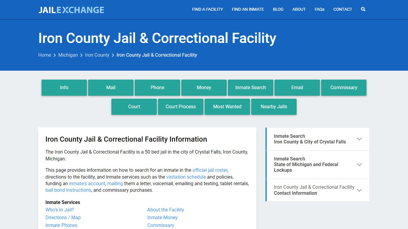 Iron County Jail & Correctional Facility, MI Inmate Search, Information